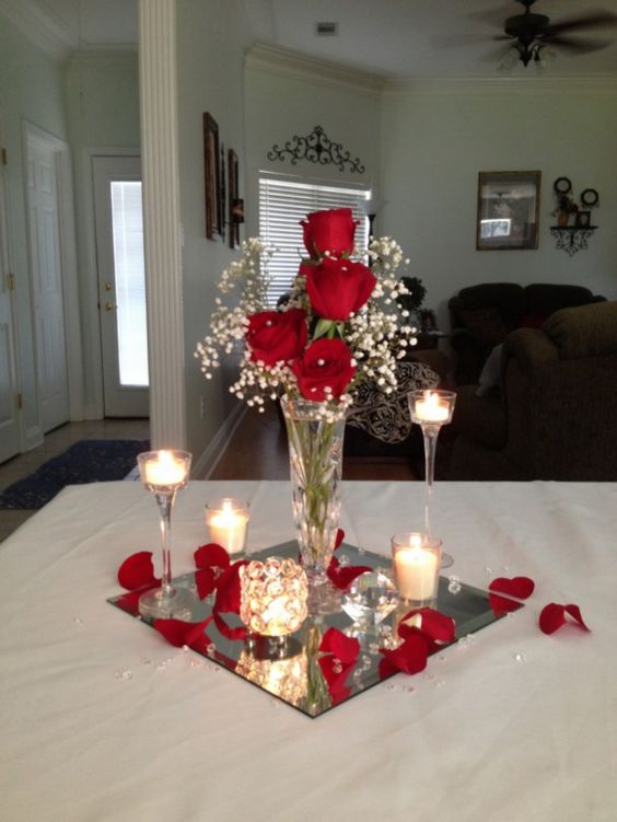 rose candle centerpiece for valentine's day decorating