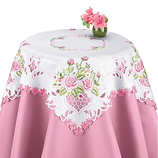Rose embroidered table cover