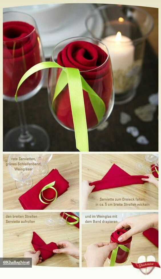 rose napkin folding - Valentine's Day decorating