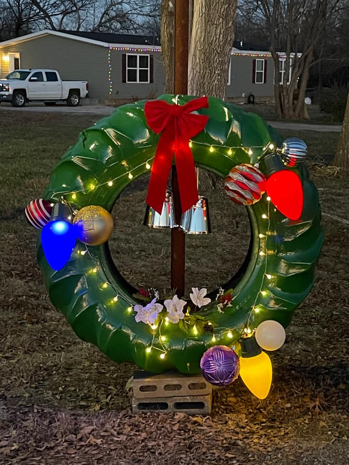 Tractor Tire Christmas Wreath Outdoor Decoration